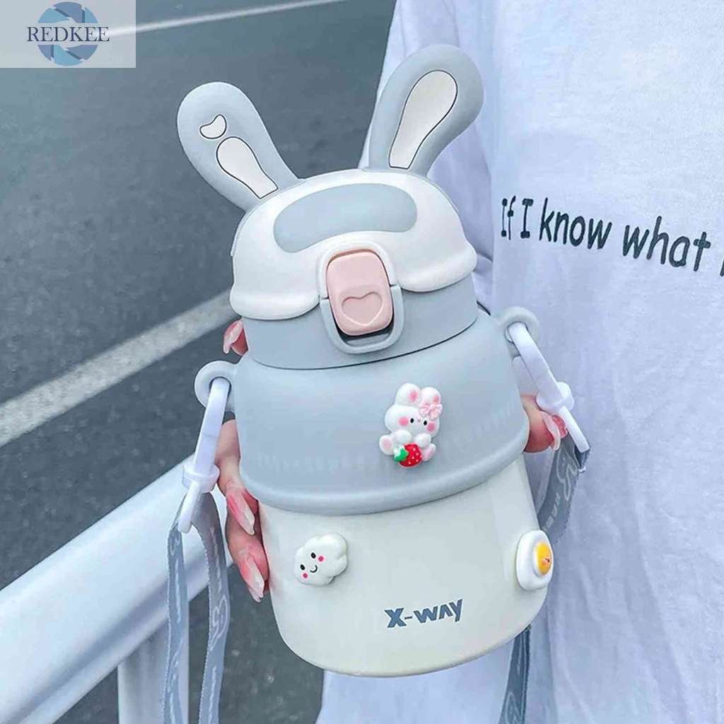Bình Nước Cách Nhiệt 500ml Thiết Kế Tai Thỏ Xinh Xắn Tiện Dụng
