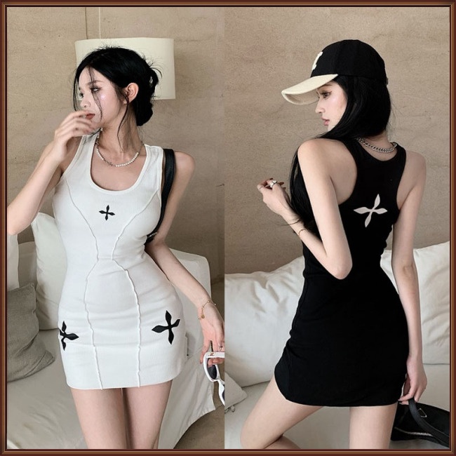 Đầm Ôm Không Tay Cổ Chữ U Họa Tiết In Thời Trang Sành Điệu Cho Nữ