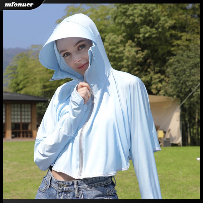 Áo Khoác Chống Nắng Tay Dài Có Nón Chất Liệu Lụa Lạnh Mỏng Thoáng Khí Thời Trang Cho Nữ