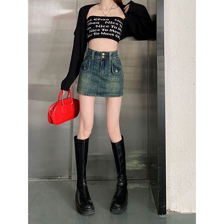 [F &amp; X] Chân Váy Denim Ngắn Dáng Chữ a Lưng Cao Phong Cách Retro Mùa Hè Mới Cho Nữ