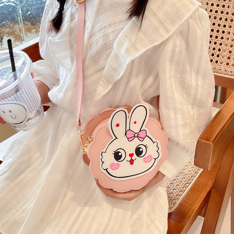 Túi Đeo Chéo Hình Tròn Nhỏ In Họa Tiết Thỏ Hoạt Hình Phong Cách Hàn Quốc Thời Trang Cho Bé Gái