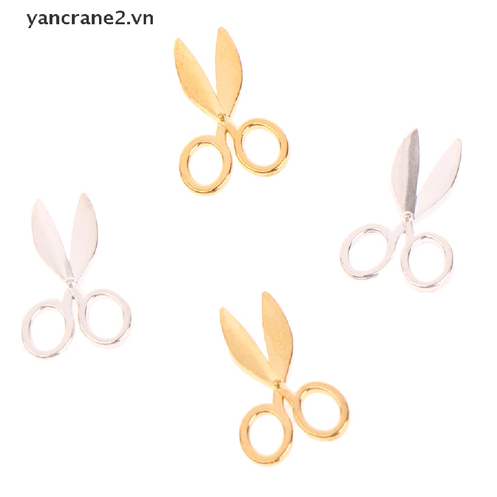 Set 2 Kéo Kim Loại Mini Màu Bạc / Vàng Kim Trang Trí Nội Thất Nhà Búp Bê 1: 12