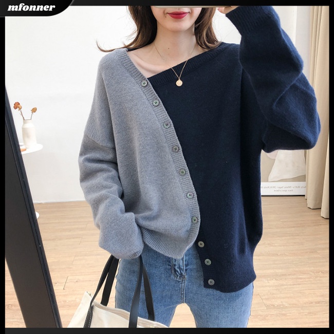 Áo Khoác Cardigan Dệt Kim Màu Sắc Tương Phản Thời Trang Cho Nữ