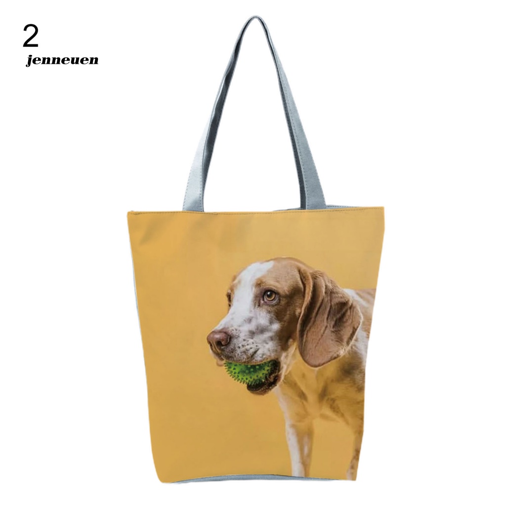 Túi Tote Đeo Vai / Xách Tay Sức Chứa Lớn Có Khóa Kéo In Họa Tiết Chú Chó Dễ Thương Cho Nữ