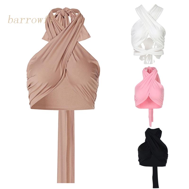 Brroa Áo Croptop Hai Dây Màu Trơn Hở Lưng Gợi Cảm Cho Nữ