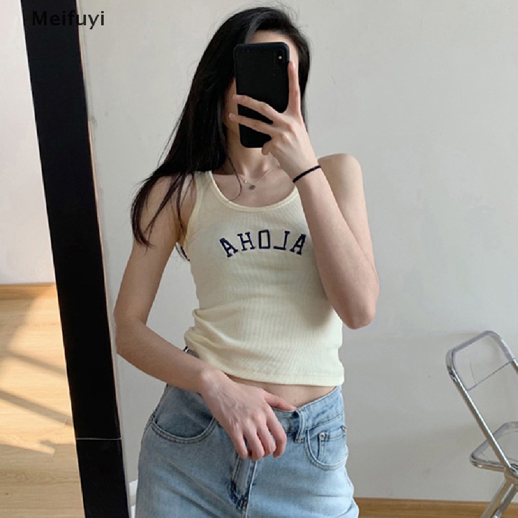 Áo Hai Dây Dệt Kim Không Tay Thêu Chữ Thời Trang Mùa Hè Cho Nữ