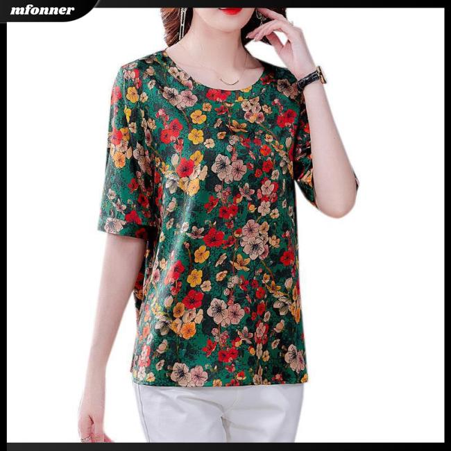 Áo Thun Tay Ngắn Dáng Rộng In Họa Tiết Hoa Đơn Giản Thời Trang Cho Nữ