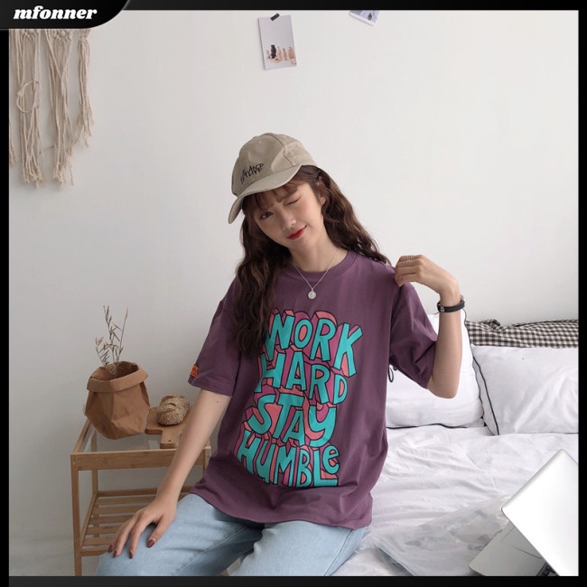 Áo Thun Tay Ngắn Dáng Rộng In Chữ Thời Trang Cho Bạn Gái