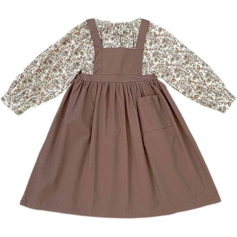 Set Đầm Hai Dây In Hoa Phong Cách Hàn Quốc Thời Trang Cho Bé Gái