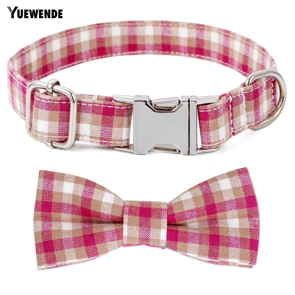 Vòng Cổ Mềm Mại Họa Tiết Sọc Caro Đính Nơ Cho Thú Cưng