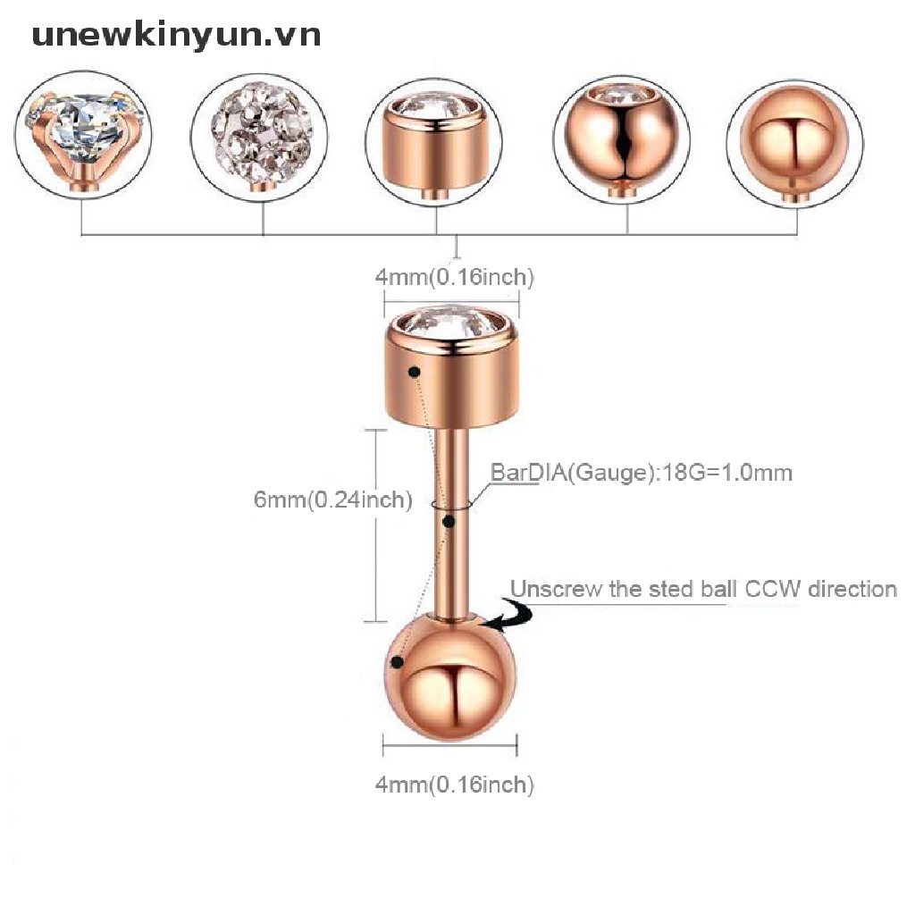 Set 10 Khuyên Mũi / Tai / Sụn Tai / Cơ Thể 18G Đính Đá Pha Lê Thời Trang