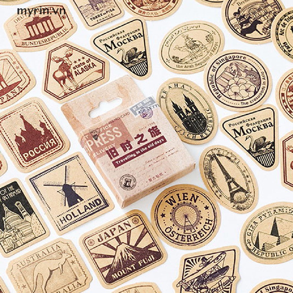 Set 46 Miếng Dán Giấy Dùng Trang Trí Sổ Tay / Nhật Ký Phong Cách Vintage