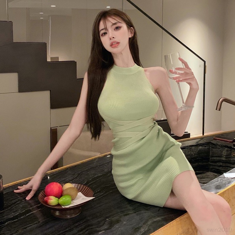 Đầm Ôm Dệt Kim Không Tay Màu Sắc Thời Trang Cho Nữ