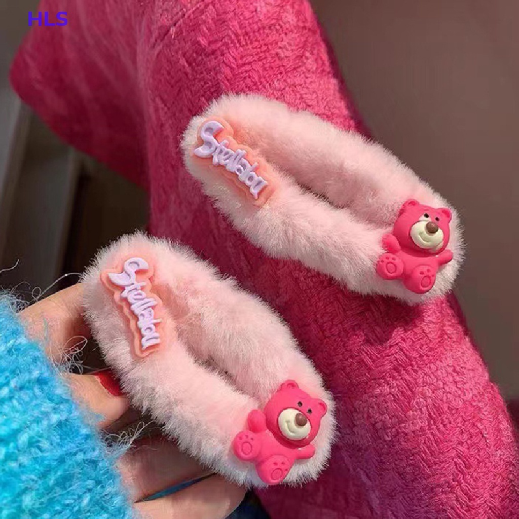 Kẹp Tóc Lông Xù Hình Gấu / Quả Dâu Tây Dễ Thương Dành Cho Nữ