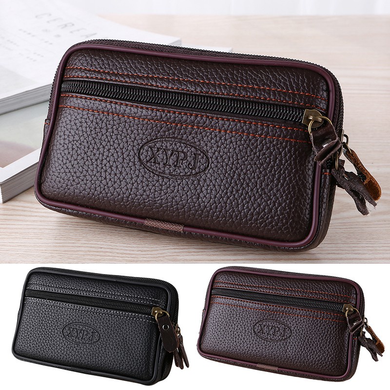 Túi Da Đeo Hông Đựng Điện Thoại Có Khóa Kéo Phong Cách Retro Cho Nam