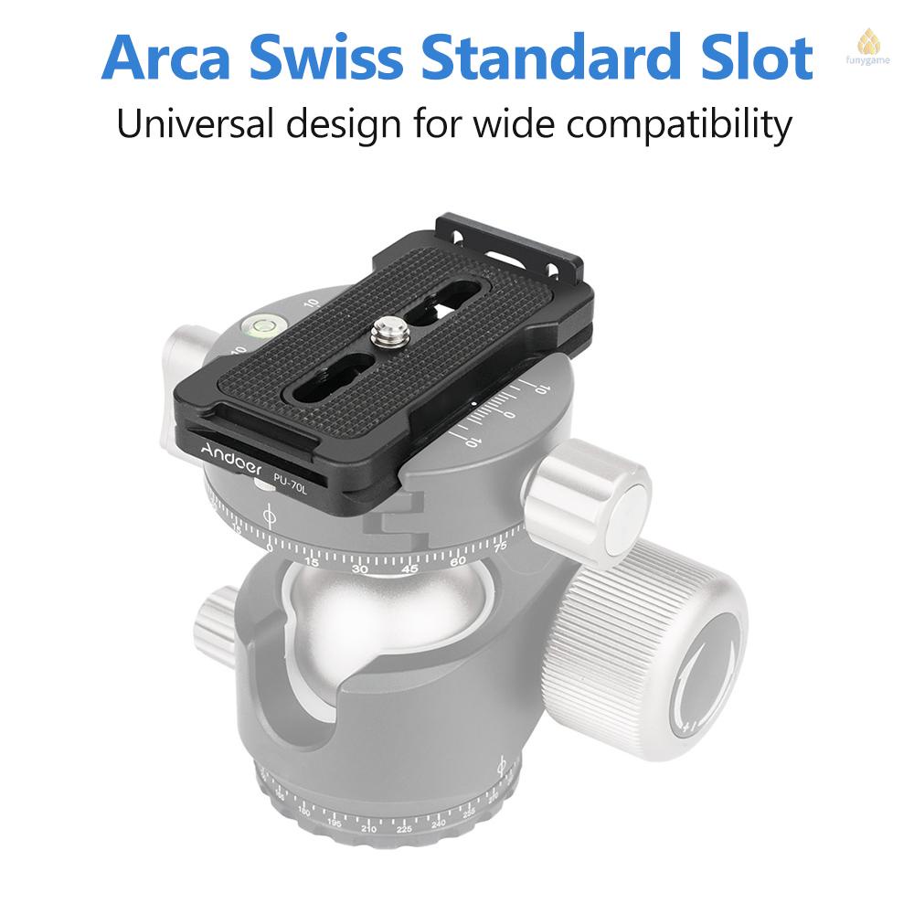Tấm Tháo Lắp Nhanh Andoer PU-70L 70mm QR 1 / 4 Inches Tương Thích Với Arca Swiss