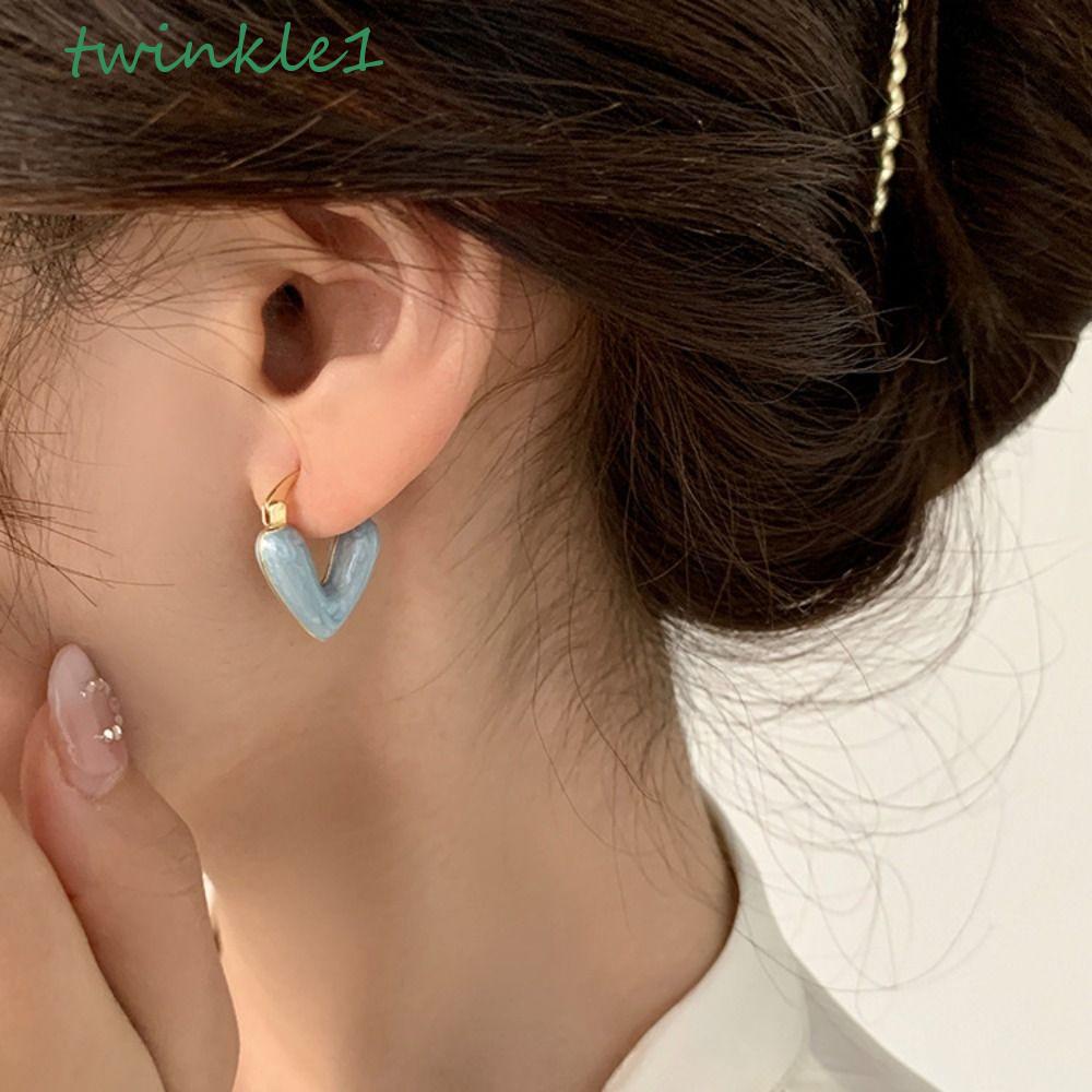 Bông Tai Hình Trái Tim Lấp Lánh Phong Cách Nhật Bản Độc Đáo Cho Nữ