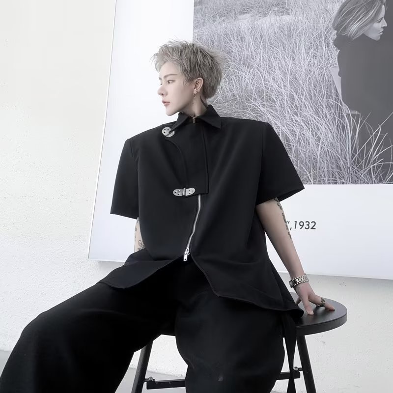 Áo Sơ Mi Nam Tay Ngắn Có Nút Kim Loại Cao Cấp Phong Cách Hàn Quốc