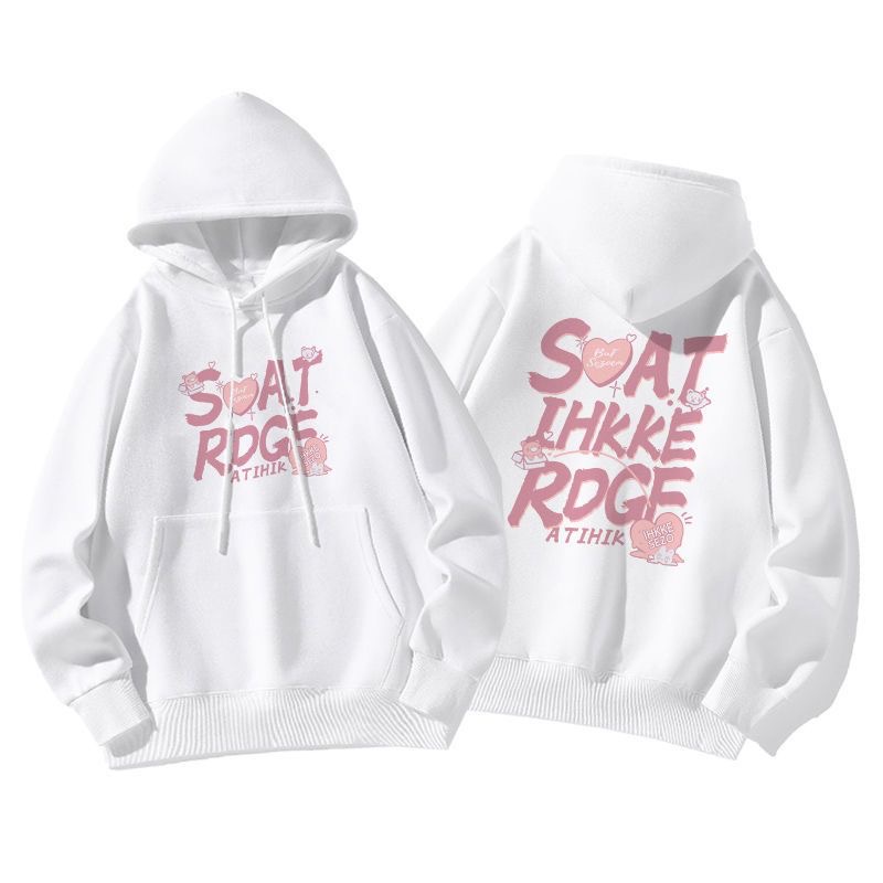 Áo Hoodie Dáng Rộng In Chữ Màu Hồng Dễ Thương Size S-4XL