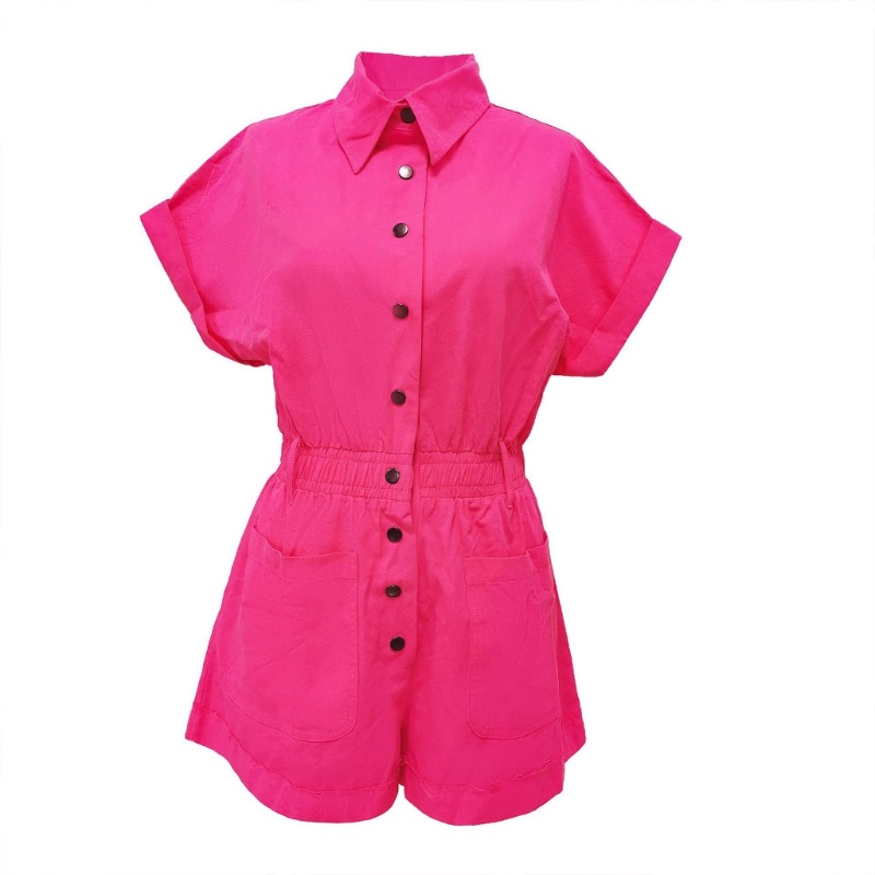 Bộ Áo Liền Quần Ngắn Tay Cài Nút Thời Trang Mùa Hè Cho Nữ