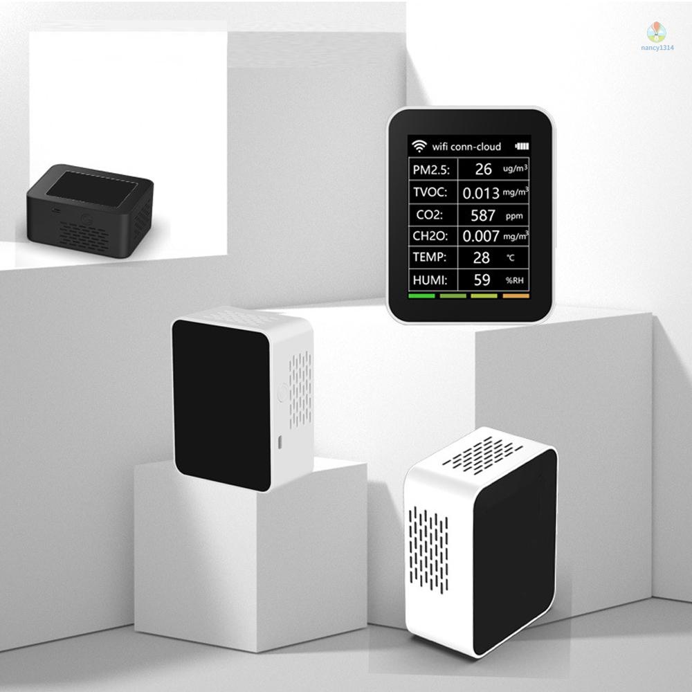 Thiết Bị Phát Hiện Nhiệt Độ Và Độ Ẩm Không Khí 6 Trong 1 Đa Năng PM2.5 TVOC CO2 CH2O