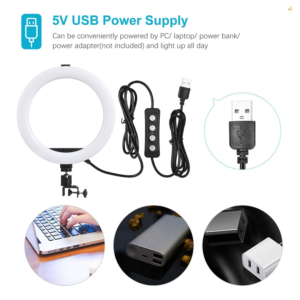Vòng Đèn LED 10 Inch 3 Chế Độ Sáng 11 Cấp Độ Kèm Kẹp Tùy Chỉnh Kèm Sạc USB Chuyên Dụng Cho Live Streaming Online