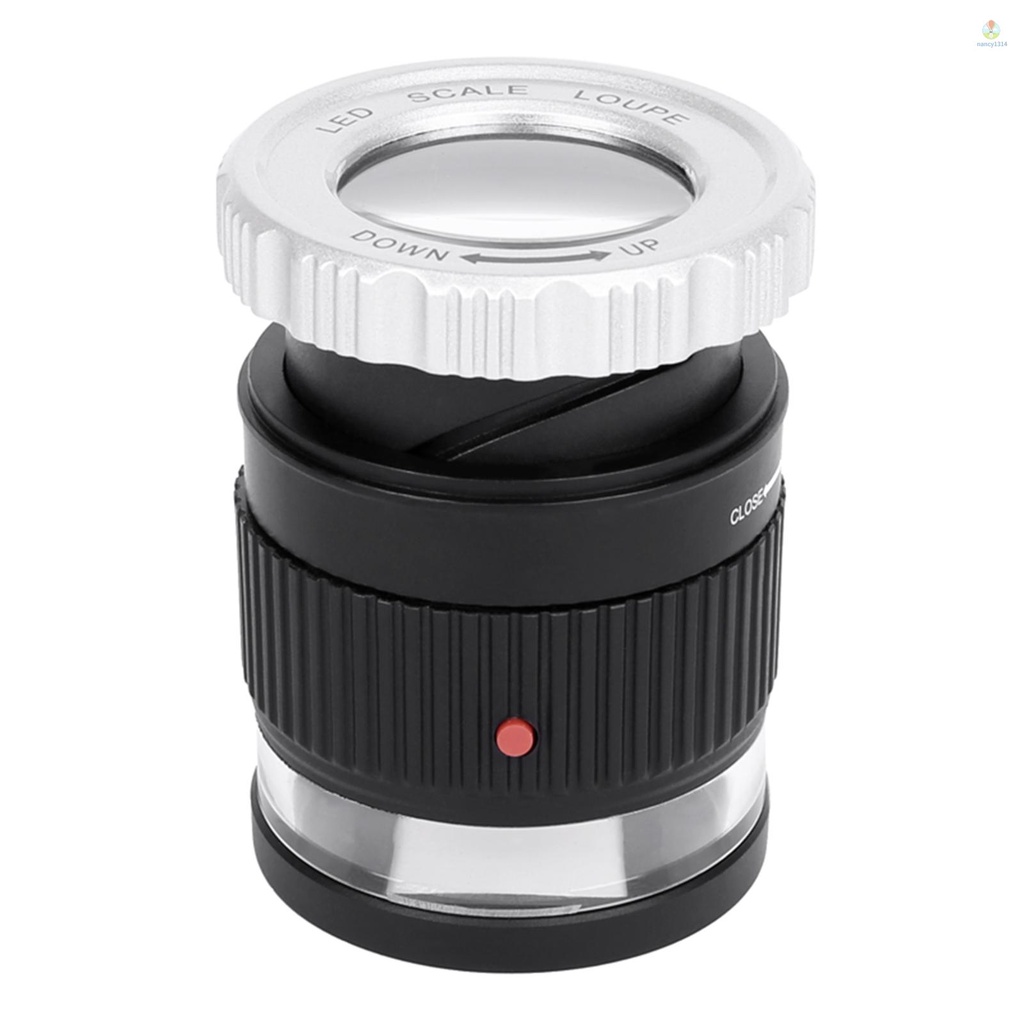 Kính Lúp 30X Bằng Kim Loại Hình Trụ Có Thể Điều Chỉnh Với 3 Đèn LED 3 Tia UV Màu Đen