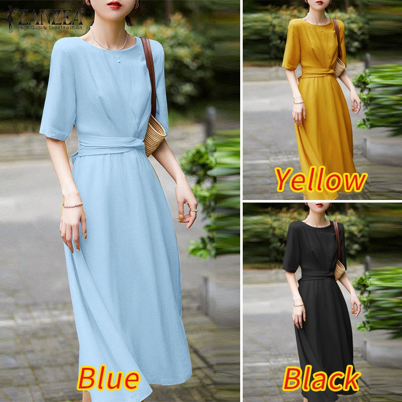 Đầm xếp ly ZANZEA tay ngắn thanh lịch hợp thời trang cho nữ