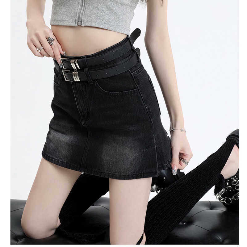 Chân Váy Denim Lưng Cao Dáng RENJIANVSHENG Chữ a Trẻ Trung Năng Động Cho Nữ