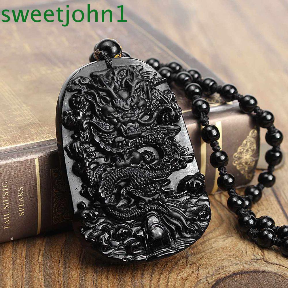 Vòng cổ May Mắn Màu Đen Thời Trang Cho Nam|Vòng Tay Chuỗi Hạt Đá Obsidian Tự Nhiên Cao Cấp