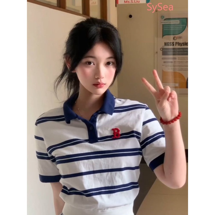 Áo Sơ Mi Tay Ngắn Kẻ Sọc Thời Trang Mùa Hè Hàn Quốc Cho Nữ