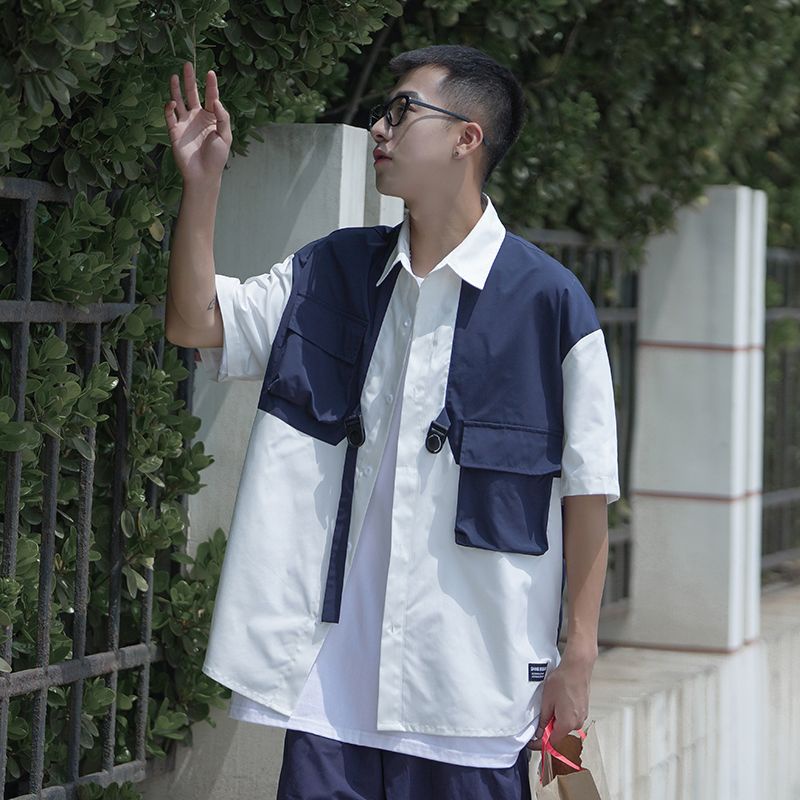 Áo Sơ Mi Ngắn Tay Giả Hai Lớp Phong Cách Đường Phố Thời Trang Mùa Hè Cho Nam