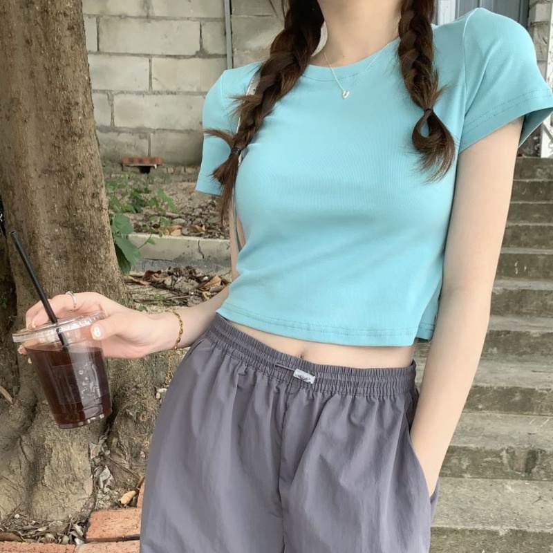 Áo Thun Mỏng Màu Trơn Hở Rốn Thời Trang Mùa Hè