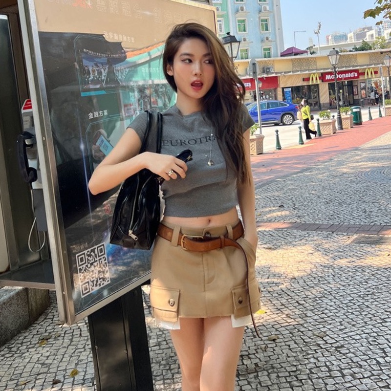 Áo Thun Ngắn Tay In Chữ Thời RENJIANVSHENG Trang Cho Nữ