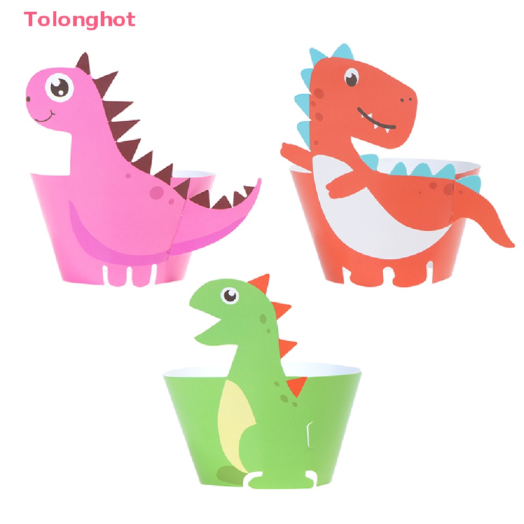 Set 10 Giấy Gói Bánh Cupcake Hình Khủng Long DIY