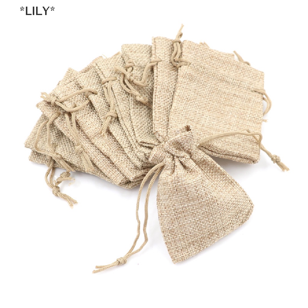LILY 10 cái Túi vải đay Vải Bố Nhỏ Túi vải lanh dây rút đồ dùng đám cưới uuu