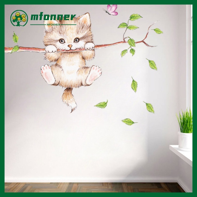 Miếng Dán Tường Họa Tiết Mèo Hoạt Hình Trang Trí Phông Nền