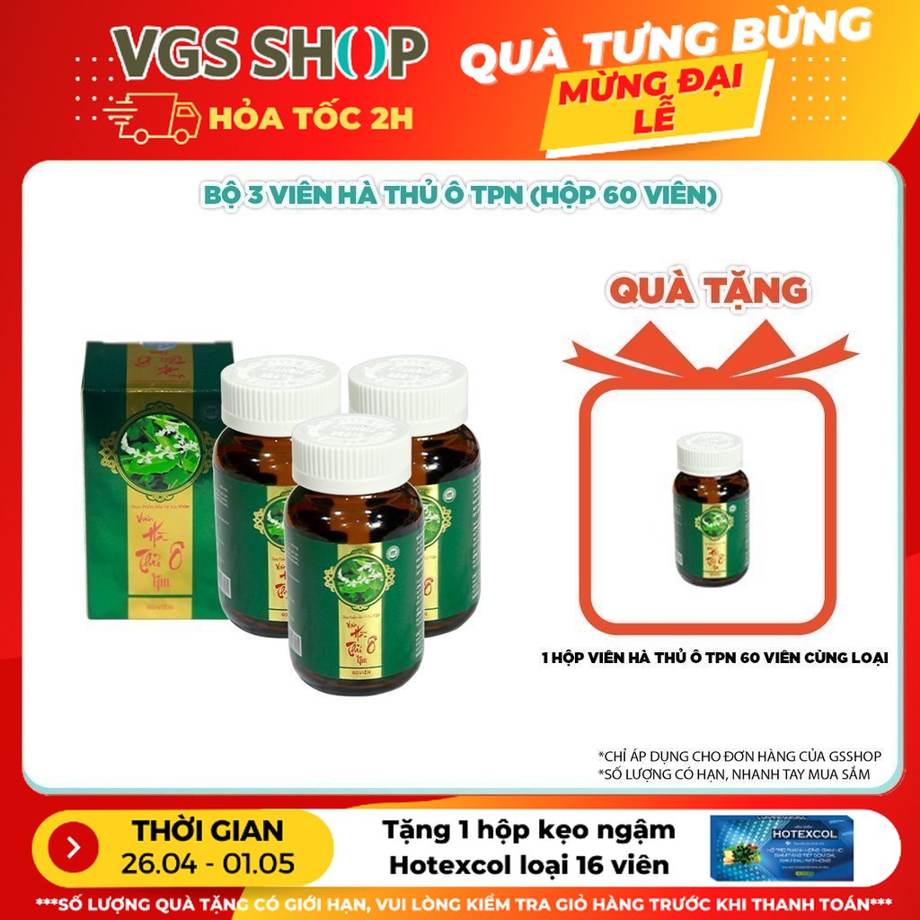 Bộ 3 Viên Hà Thủ Ô TPN (Hộp 60 viên) | TẶNG thêm 1 Hộp Viên Hà Thủ Ô TPN 60 viên cùng loại