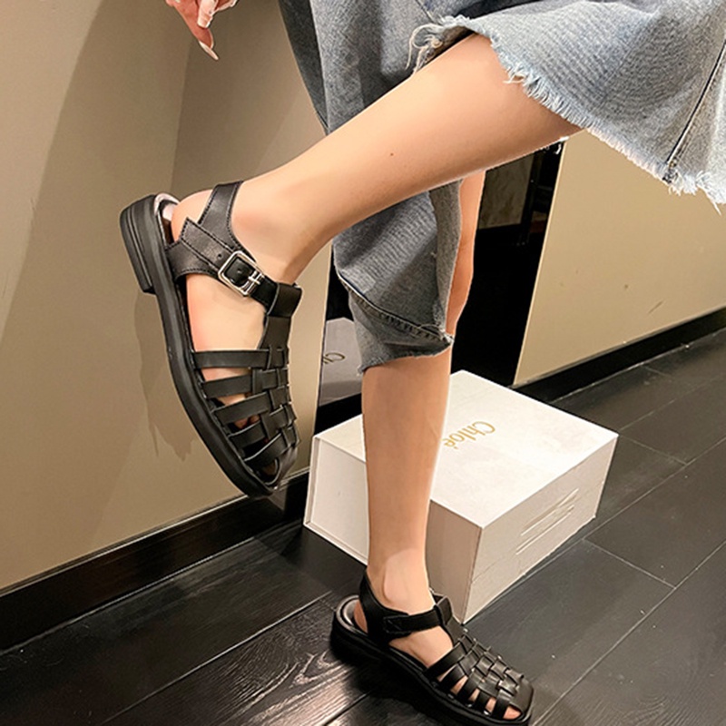 Xăng đan Bít Mũi Đế Bằng Phong Cách Hàn Quốc Dễ Phối Đồ Thời Trang Cho Nữ