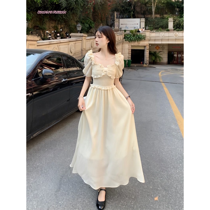 Sugemiusi Đầm Ôm Eo Tay Phồng Dài Vừa Thời Trang Mới Cho Nữ
