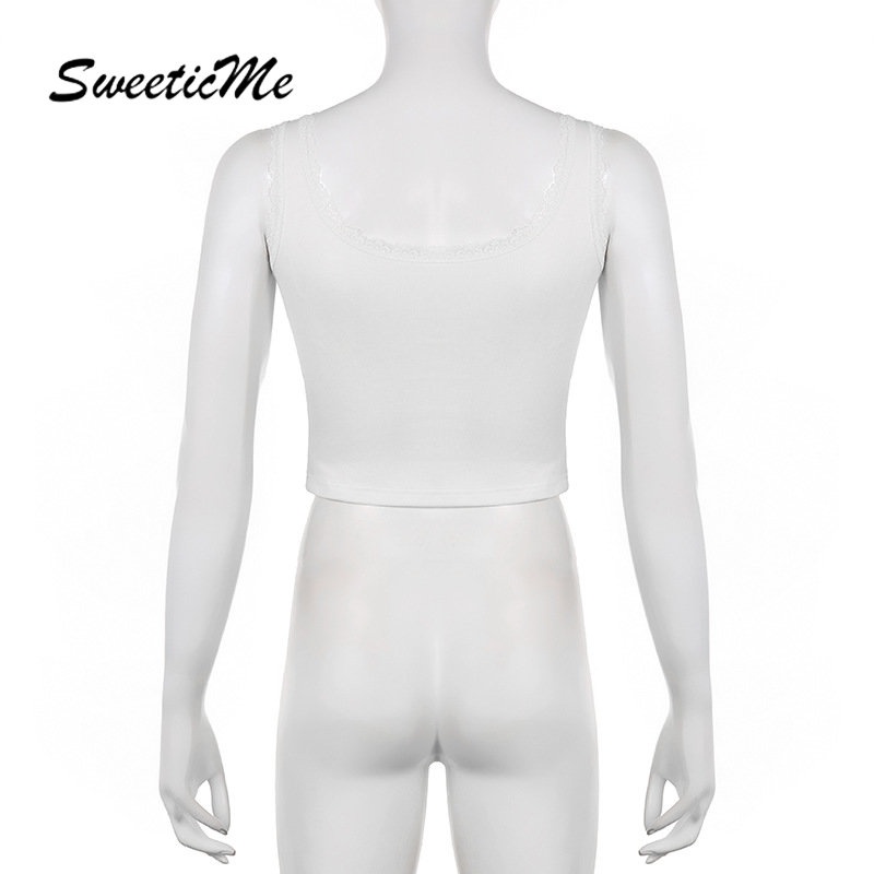 Áo Tank Top Cổ Tròn Phối Ren Màu Tương Phản Thời Trang 2023 Cho Nữ