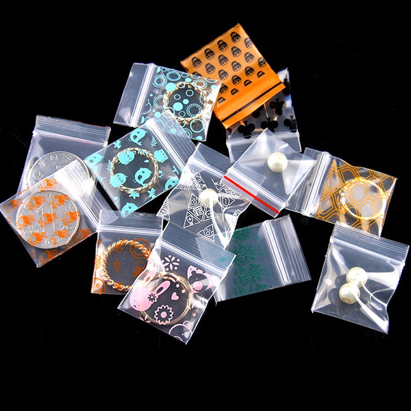 Set 100 Túi Zip Nhỏ Trong Suốt In Họa Tiết Đầu Lâu / Mặt Cười Đựng Đồ Dùng Tiện Dụng
