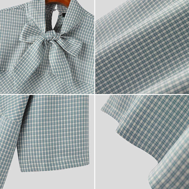 Incerun Kẻ Sọc Nơ Áo Sơ Mi Giản Dị