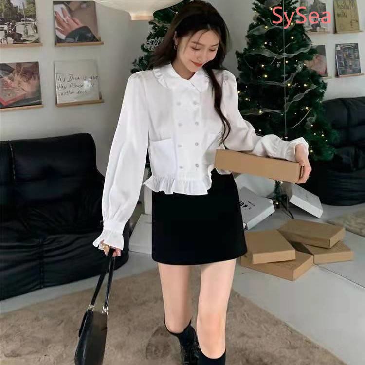 Áo Kiểu Cổ Búp Bê Phối Ren Phong Cách Hàn Quốc Thanh Lịch Cho Nữ