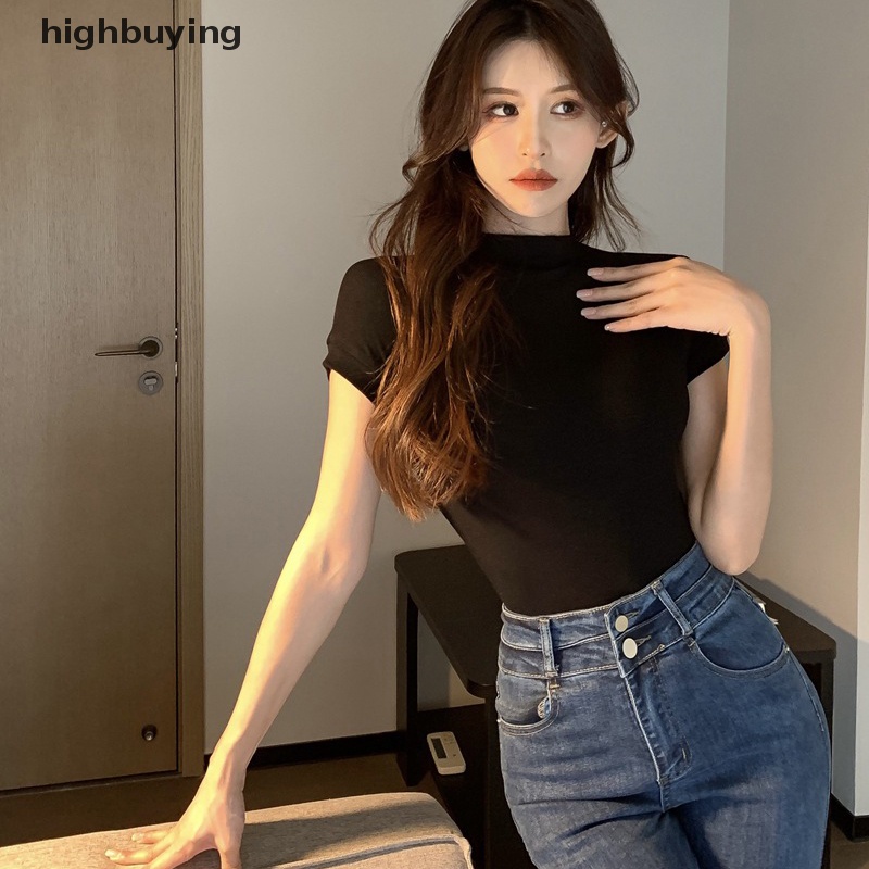 Áo Thun Tay Ngắn Cổ Tròn Màu Sắc Đơn Giản Cho Nữ