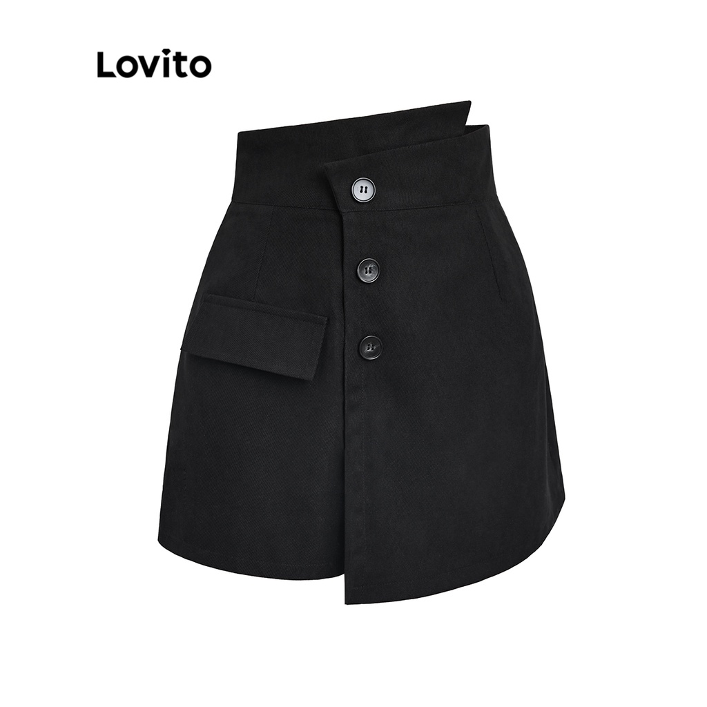 Quần Short Nữ Quần Culotte Lưng Trơn Lovito L37AD089 (Đen)