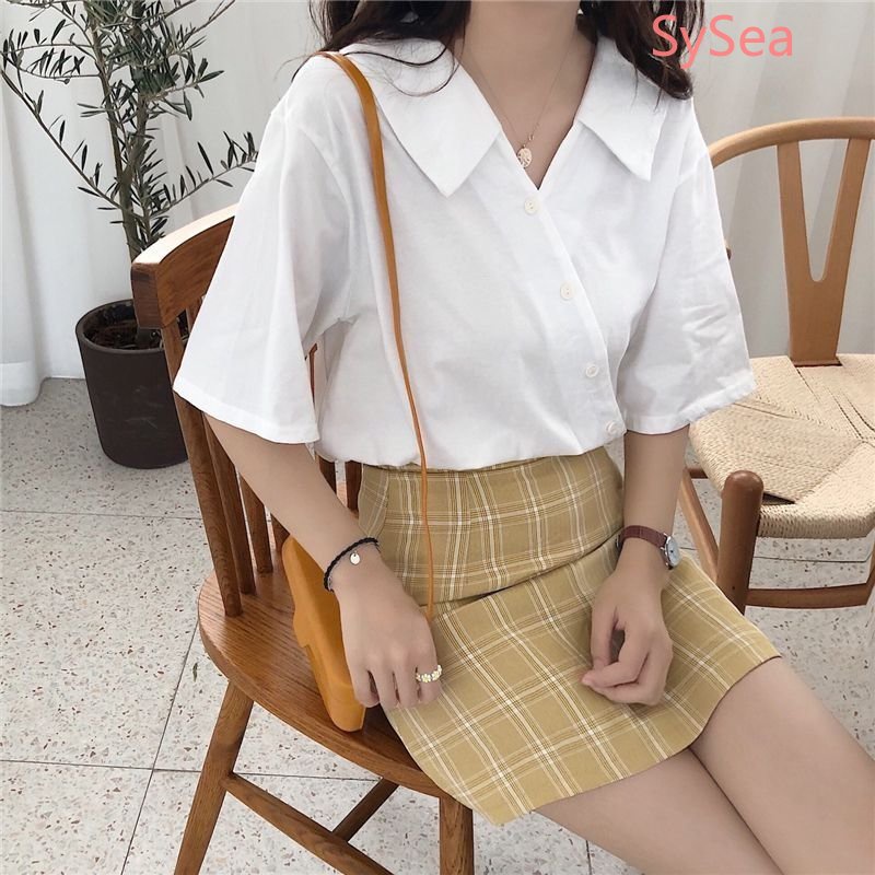 Áo Sơ Mi Ngắn Tay Cổ Tim Thời Trang Mùa Hè Hàn Quốc Dành Cho Nữ