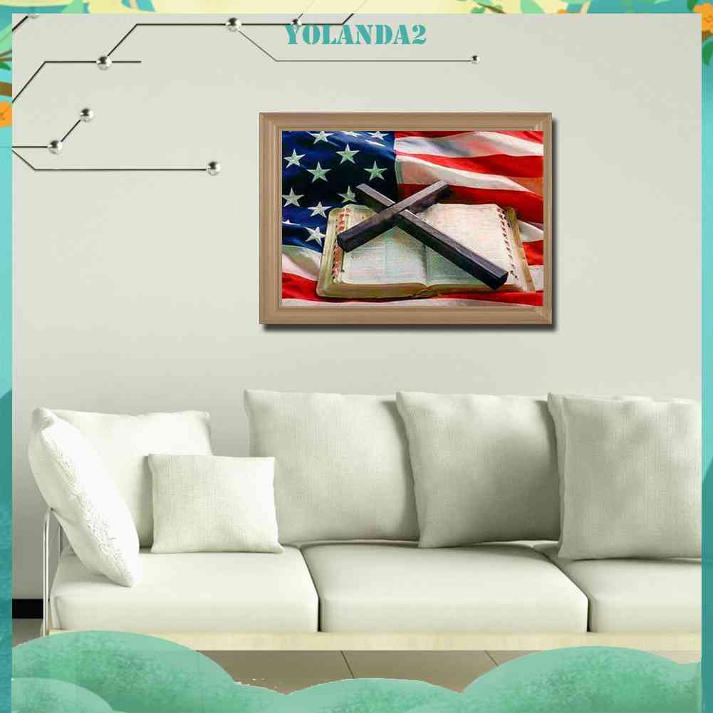 Tranh Đính Đá Kim Cương Toàn Bộ 5D DIY Hình Cờ Mỹ