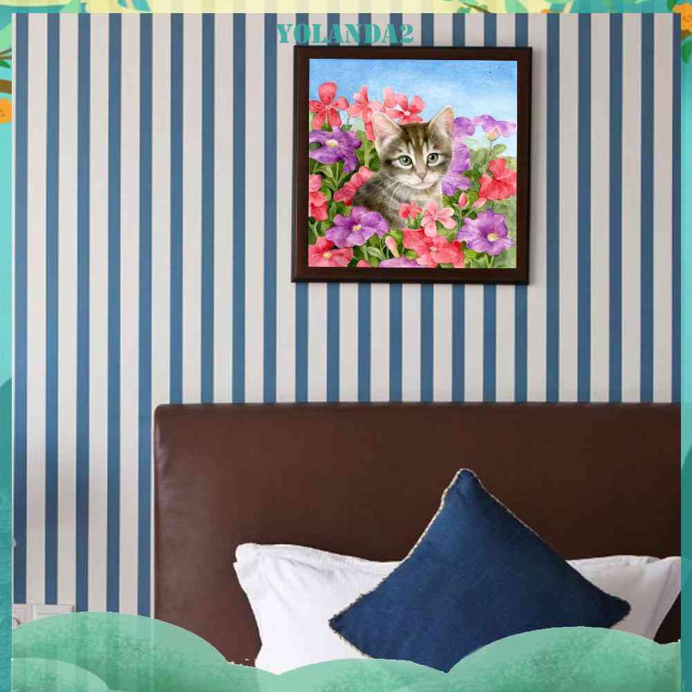 Tranh Đính Đá Kim Cương Toàn Bộ 5D DIY Hình Vẽ Mèo Floriferous