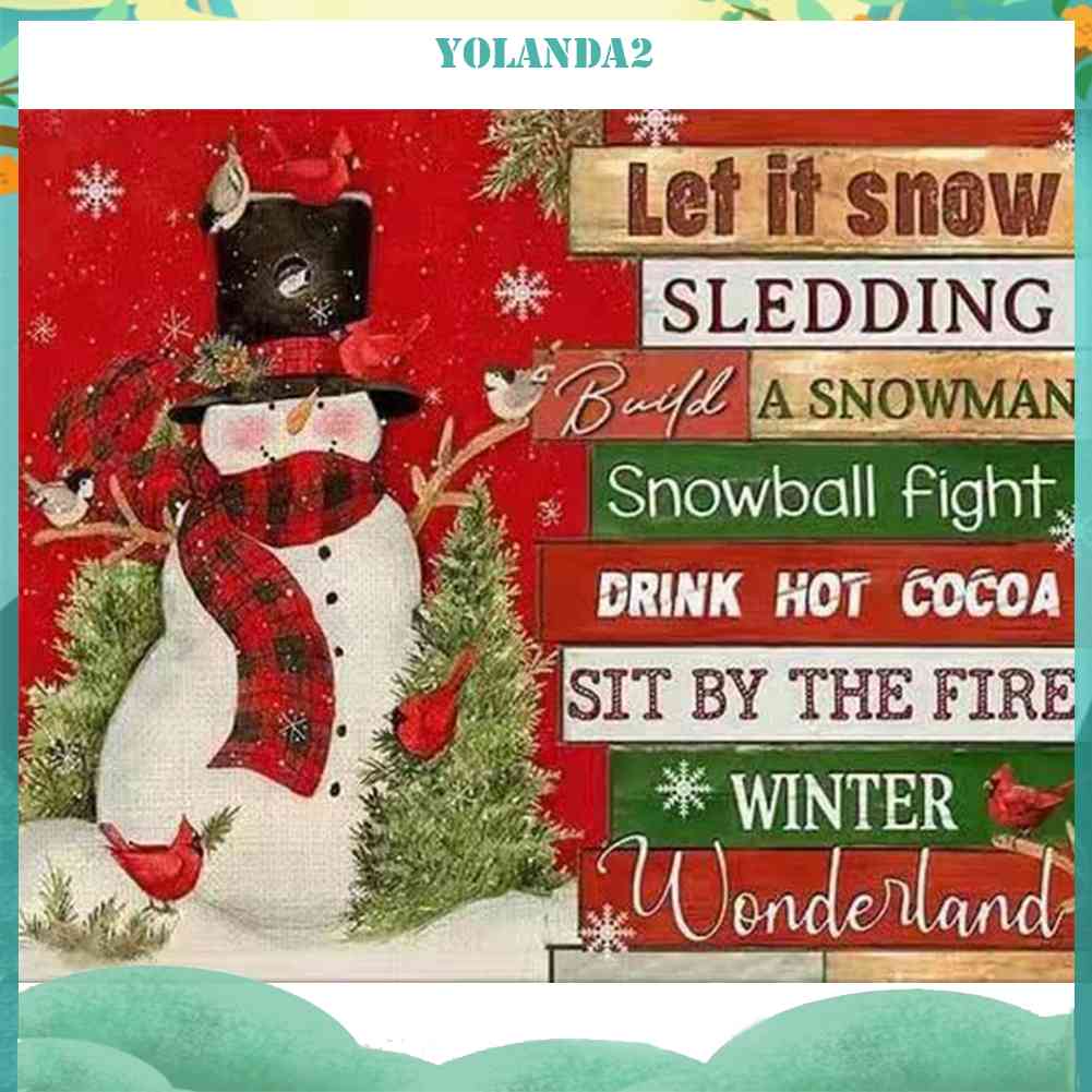 Tranh Đính Đá Kim Cương Toàn Bộ 5D DIY Hình Người Tuyết Và Chữ Tiếng Anh